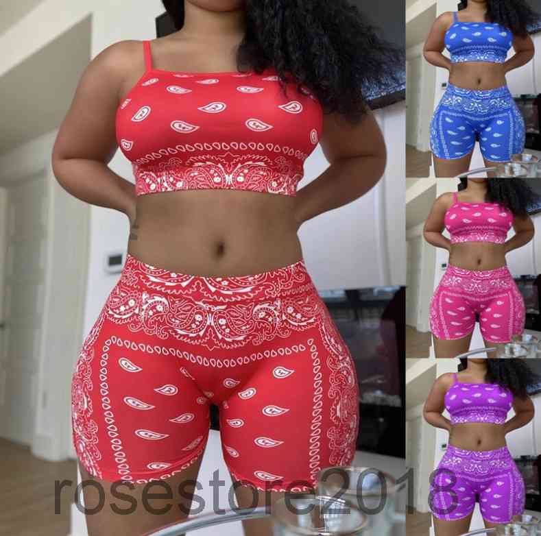 

women swimsuit Designer women' 2021 summer New sexy split swimsuit milk silk suspender vest printed shorts fashion casual two piece sets, Purple