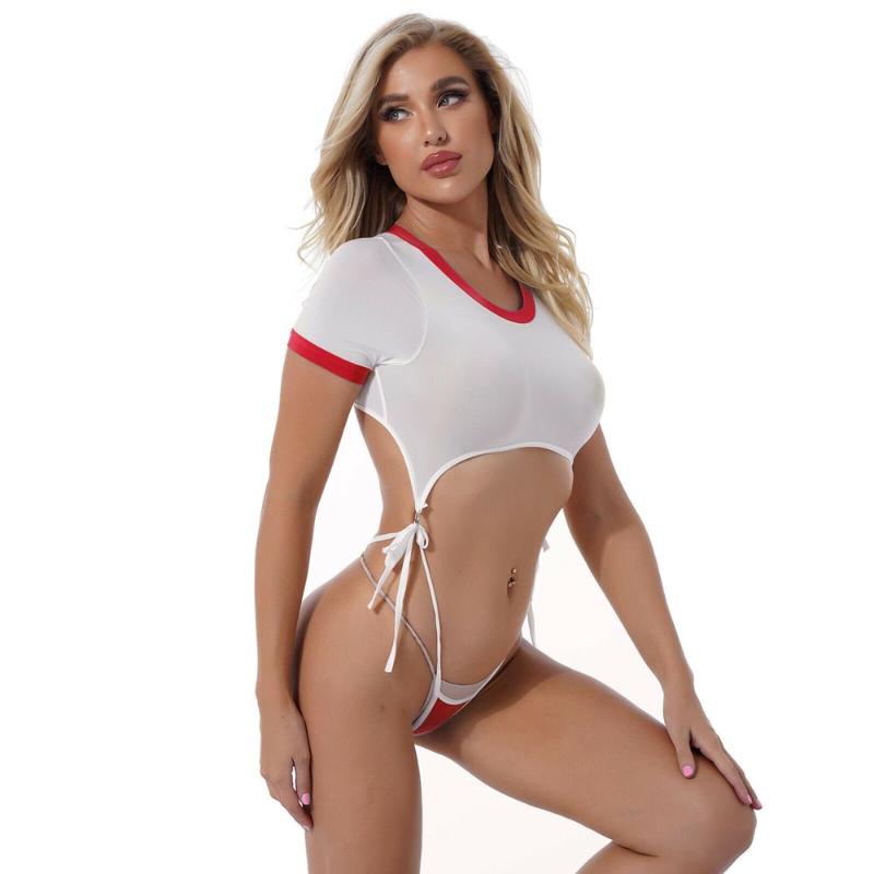 

One-Piece Suits Sexy Women Japanese School Girl Tight Swimsuit Bodysuit Anime Cosplay Costume Uniform Lace-up Thong Leotard Beach Wear