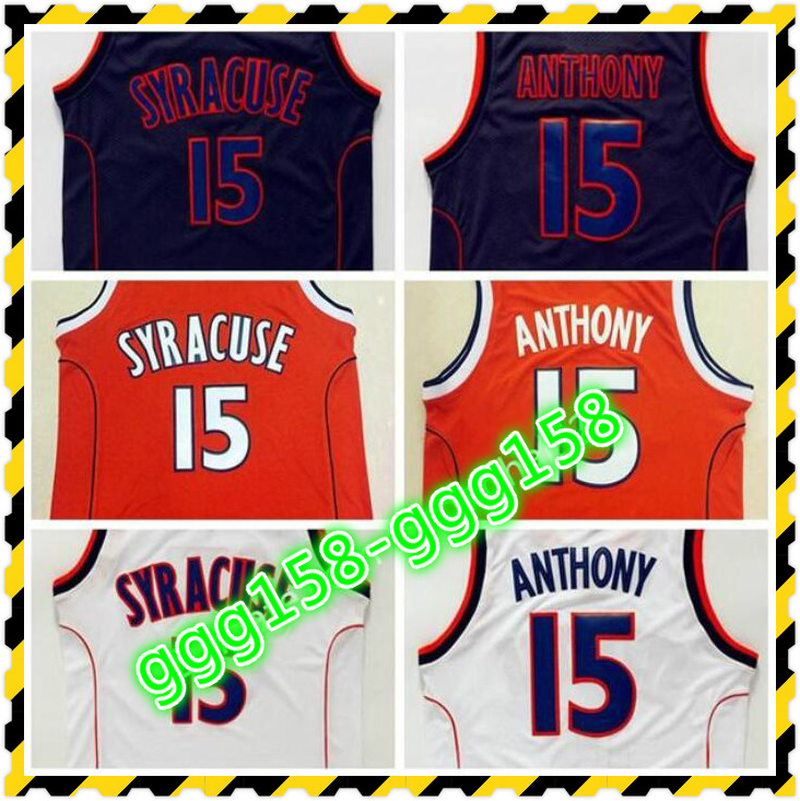 

top Quality Syracuse College NCAA #15 Jersey Black White Mens Carmelo Anthony Basketball Jerseys Stitched Fast delivery