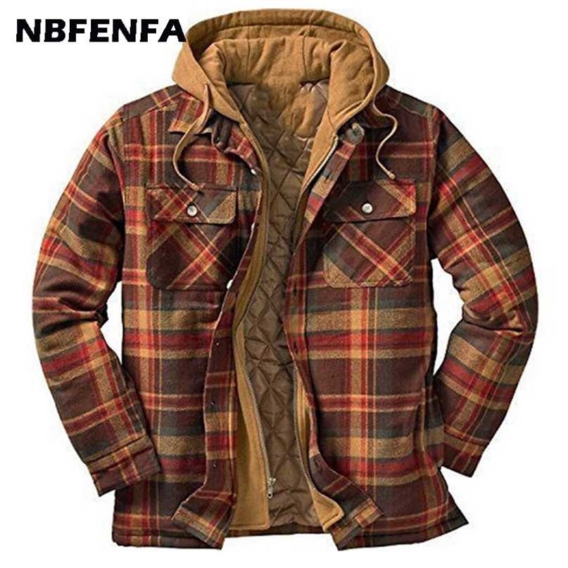 

Winter Men Jackets Vintage Plaid Coat Male Warm Parkas Hooded Thick Outwear Overall Clothing Casual Loose Sport Jacket LA325 211110, Red plaid