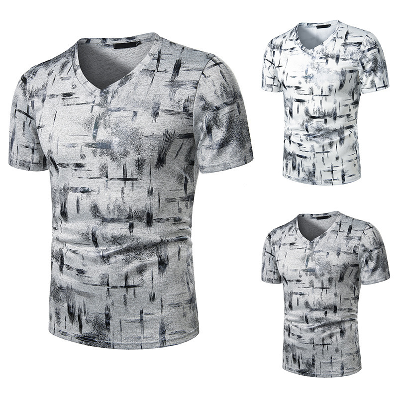 

T shirt 2021 summer mens fashion leisure gradual change short sleeve Vneck thin slim, White;black