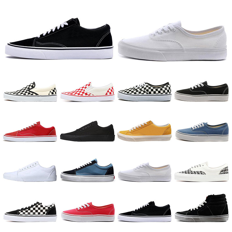 

Van Old Skool Low Mens Sneakers Canvas Shoes Classic Black Checkerboard White Red Dark Blue Womens Casual High Running Trainers Size 36-44