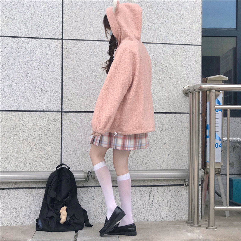 

women's hoodies & sweatshirts fake hoodie kawaii-style japanese for girls, teenagers, vintage, big winter clothes, fashion, pink, long, Black