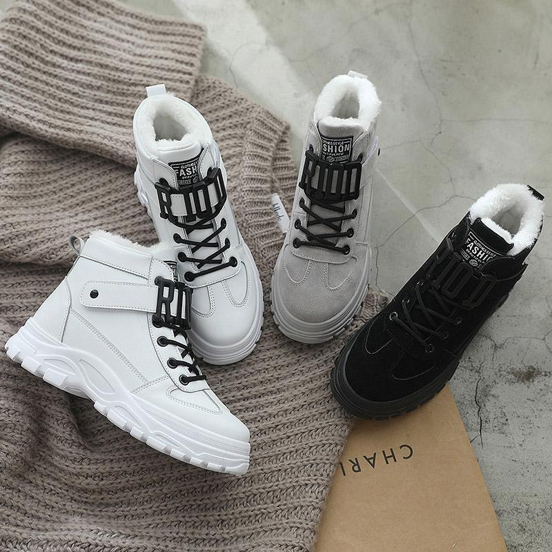 

Boots Thick Winter Shoes Women 2021 Fashion Platform Solid Color Woman Waterproof Warm Plush Botas Para Mujer, Black