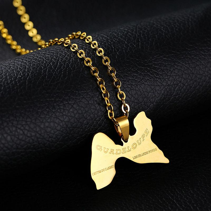 

Pendant Necklaces France Guadeloupe Map Stainless Steel Necklace For Men/women Gold Color Patriotic Gift Personality Jewelry