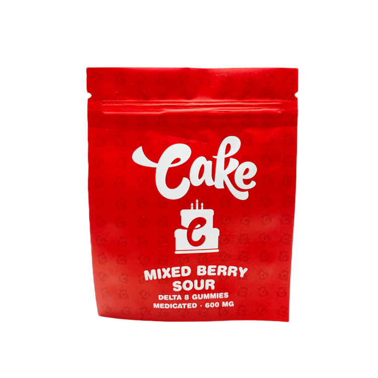 

Cake delta 8 gummies bag mixed berry sour flavors MEDICATED 600mg empty edible candy plastic packaging mylar bags with zip smell proof 4*5
