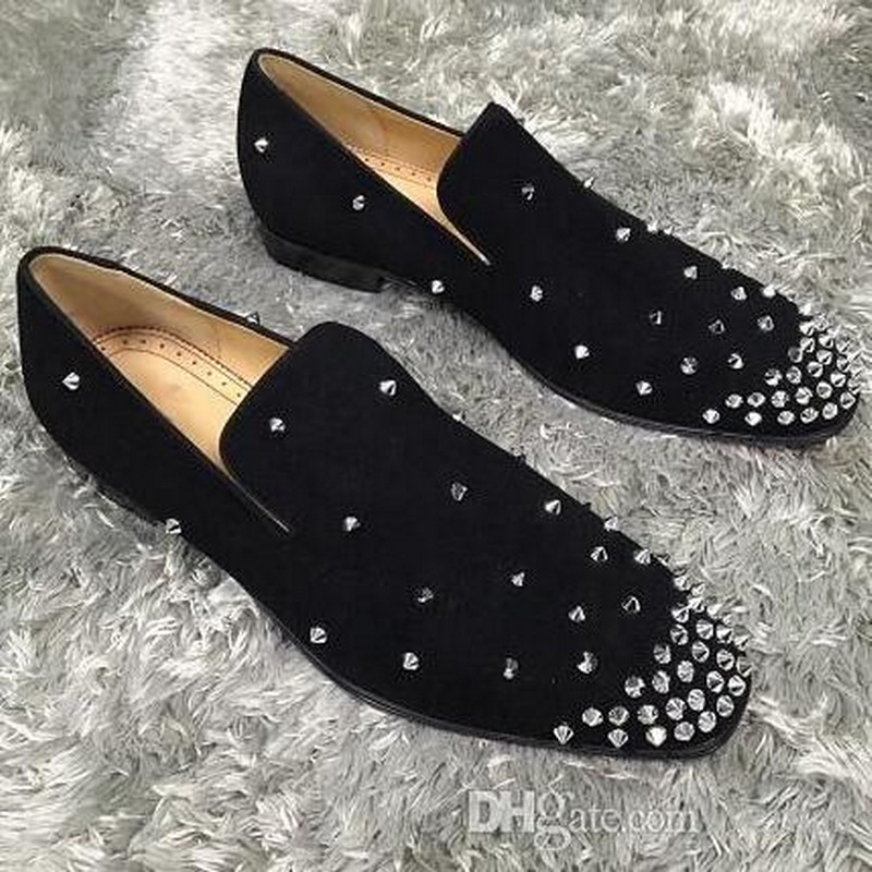 

2022 Elegant Designer Men Red Bottom Loafers Shoes Men's Black Shiny Wedding Party Dress Spikes Mocassin Business Casual Oxford Shoe size 38-47
