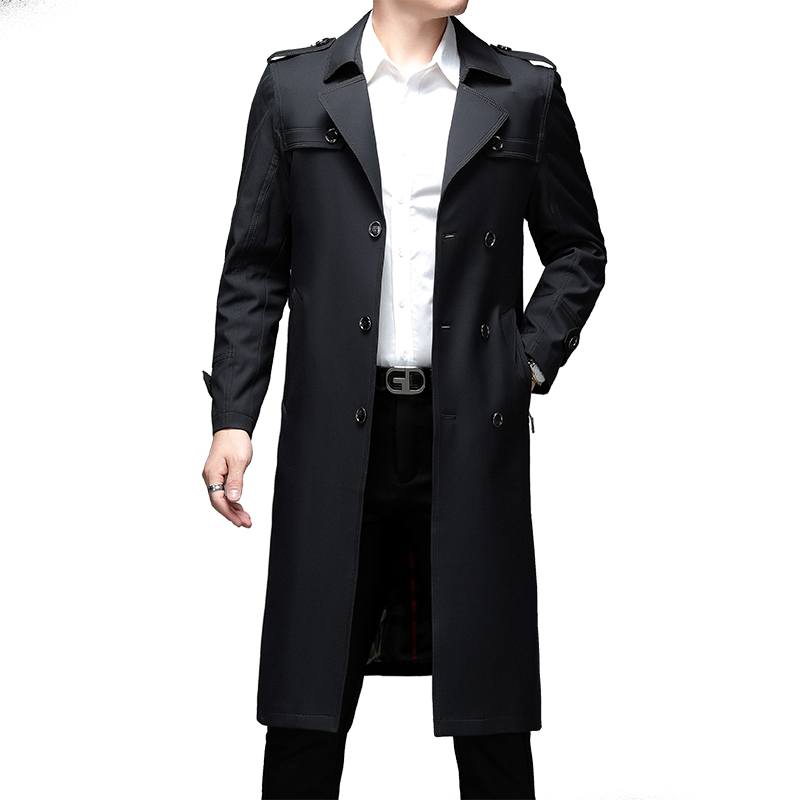 

Men's Trench Coats 2021 Coat Fashion Long Lapel Windbreakers Brand Clothing, Black