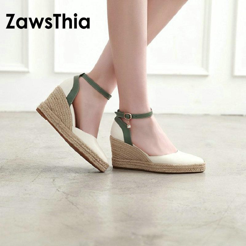 

ZawsThia 2021 Summer Pointed Toe Casual Woman Shoes Platform High Heels Women Espadrilles Wedges Sandals Big Size 42 43 44, Black