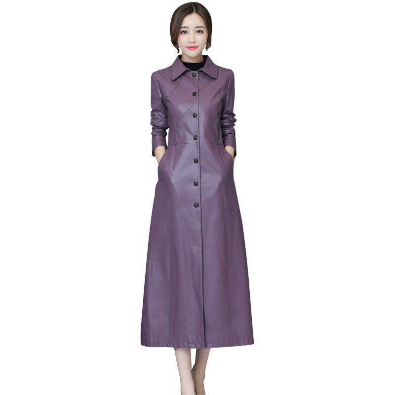 

Women's Leather & Faux Fashion Turn-down Collar Women Long Jacket Casual Overcoat Solid Pockets Bomber Womens PU Jackets And Coats, Black