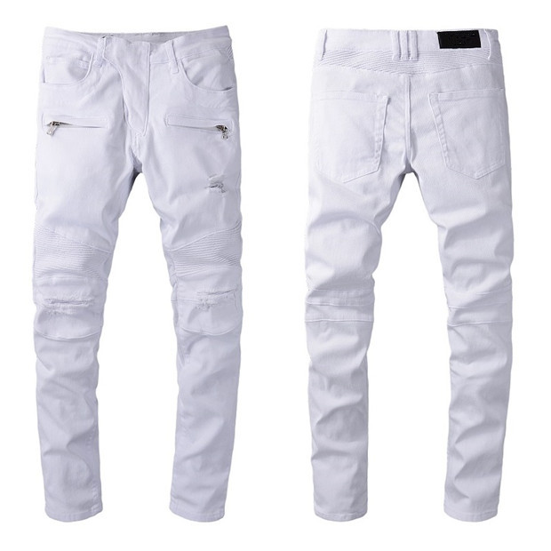

Designer Luxury Mens Jeans Brand Washed Design White Slim-leg Denim Pants Lightweight Stretch Skinny Motorcycle Biker Jean Trousers Size 28-40