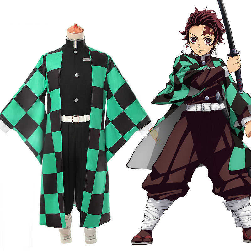 

Anime Demon Slayer Cosplay Kimetsu no Yaiba Tanjiro Kamado Uniform Cosplay Costume Mens Kimono for Halloween Party Outfit CS001 Q0821, Wig