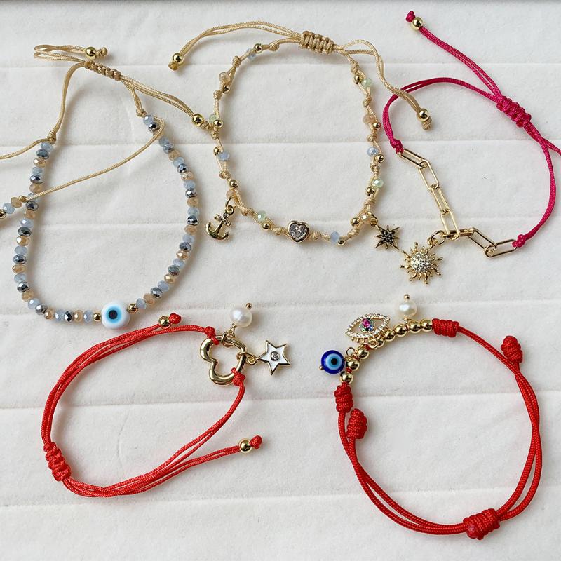 

Link, Chain Amulet Lucky Pearl/Gold Plated Bead/String Bracelet CZ Micro Pave Electroplating Star/Eyes Pendant Bulk Jewelry Wholesale