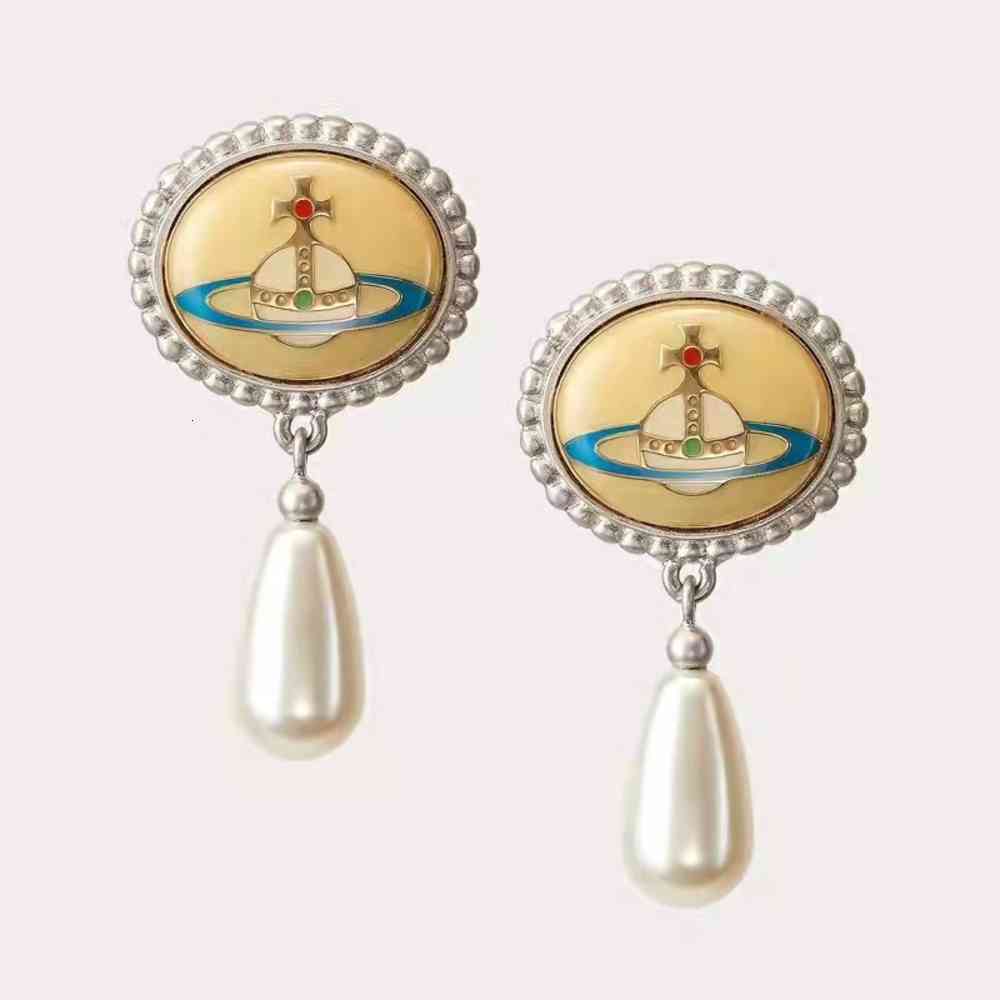 

earrings Empress Dowager Vivian enamel planet Pearl Earrings court WindNet red same temperament female