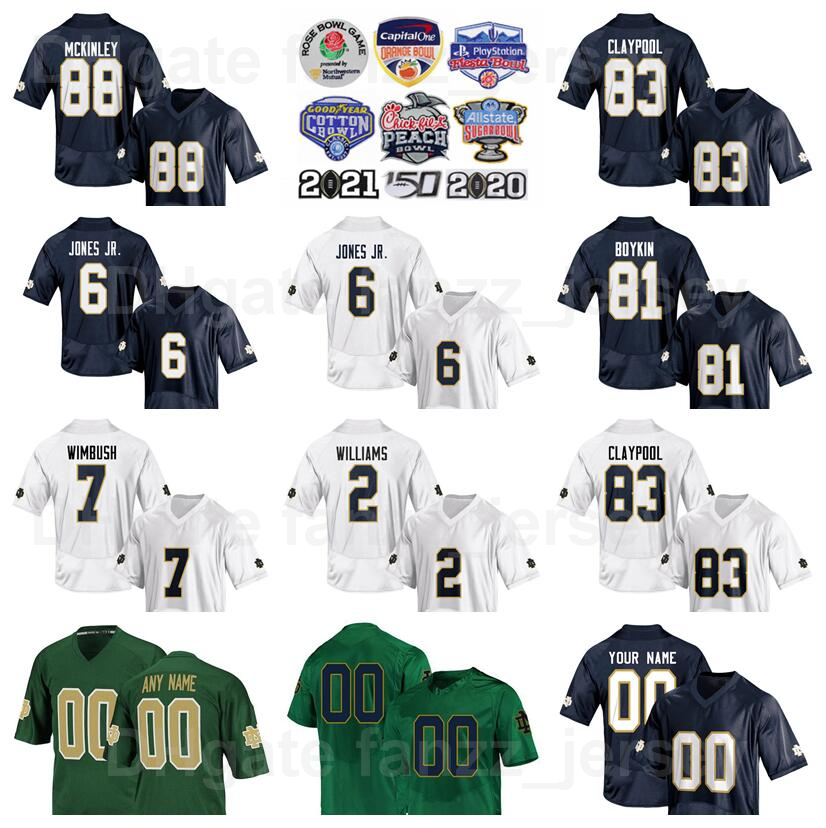 

NCAA Football College 88 Javon McKinley Jersey Notre Dame Fighting Irish 6 Tony Jones Jr 83 Chase Claypool 2 Dexter Williams 81 Miles Boykin 7 Brandon Wimbush Man Sale, Navy blue