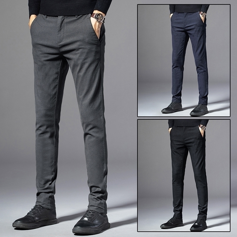 

Men's casual autumn and winter new plush thickened business slim fit fashion pants leisure trend, Gray