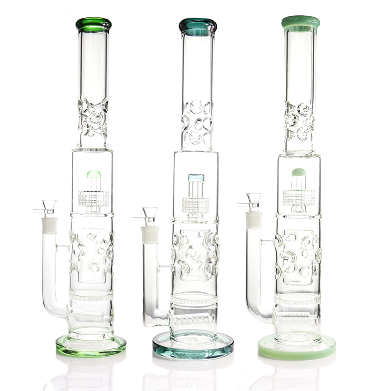 

Hookahs Giant Glass bong four colors honeycomb perforate and birdcage perc water pipe dab rig