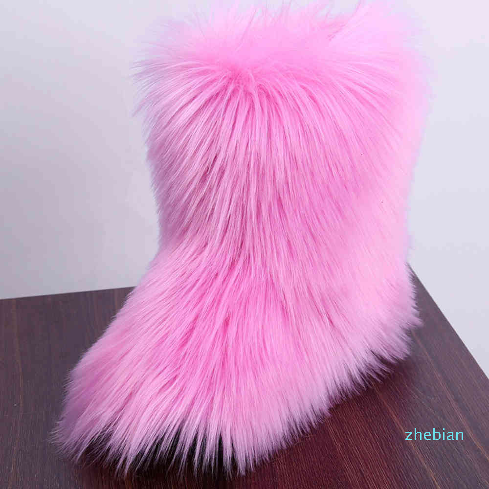 

Boots designer Mid tube flat bottomed casual women's shoes with plush snow boots in winter, Light blue imitation wool