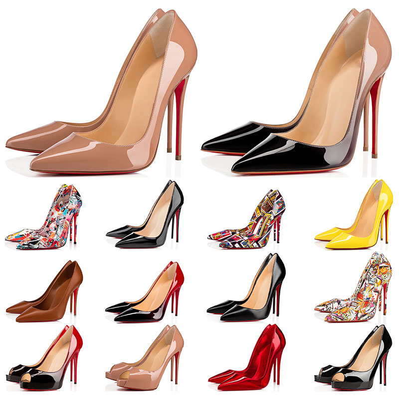 

Women Dress shoes red bottom high heel designer womens Stiletto 8 10 12CM beige Genuine Leather Point Toe Pump loafers Rubber fashion 36-44, 12