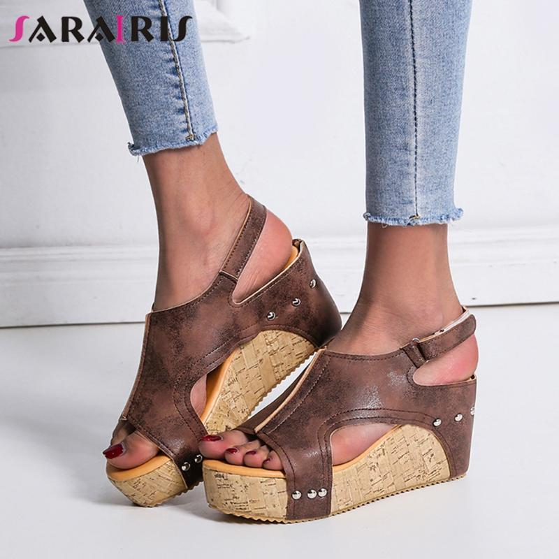 

Sandals SARAIRIS Elegant Female 2021 High Wedge Heels Summer Platform Women Casual Beach Holiday Party Shoes Woman, Black