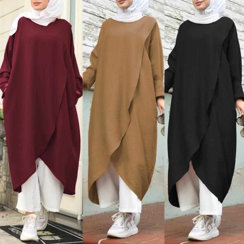 

Vintage Muslim Abaya Robe Dress Plus Size Long Tops Women Autumn Turkey Female Long Sleeve Asymmetrical Maxi Vestidos Islamic