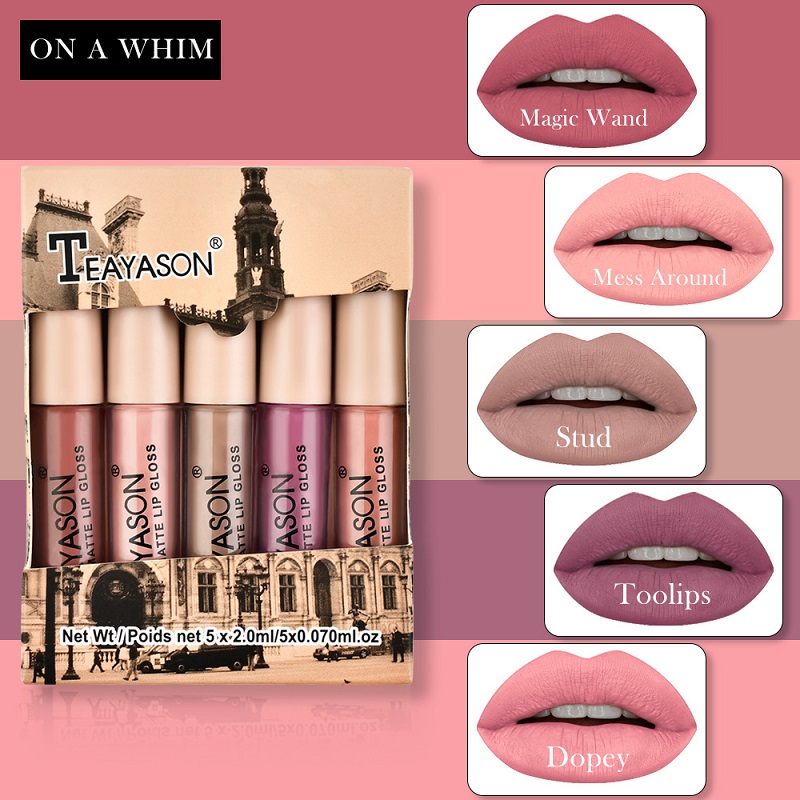 

TEAYASON 5pcs Nude Matte Liquid Lipstick Set Sexy Red Velvet Lip Gloss Waterproof Long Lasting Makeup Lips Tint Cosmetic Beauty, Customize