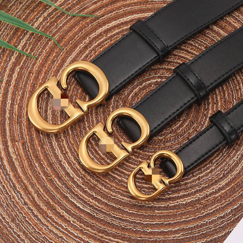 

Fashion Belt Letter Smooth Buckle Cd Women Leather Slim able Versatile 2.0cm, Black;brown