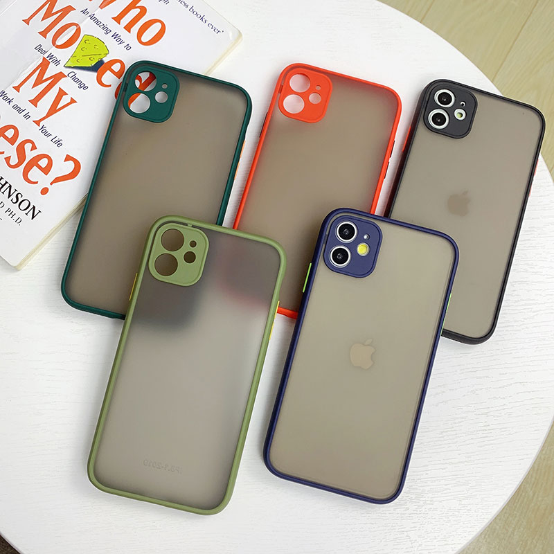 

Translucent Matte Shockproof Hard Phone Cases For iPhone12 11 Pro Mini XS Max XR X 8 7 Plus Galaxy S21 S10 Camera Lens Protection Clear Cover, Pink