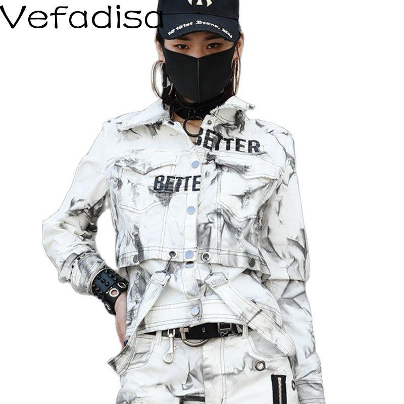 

Women's Jackets Vefadisa 2021 Autumn Women Clothing Tie-dye Printed White Denim Jacket Loose Street Style Long-sleeved Jacket200, Black;brown