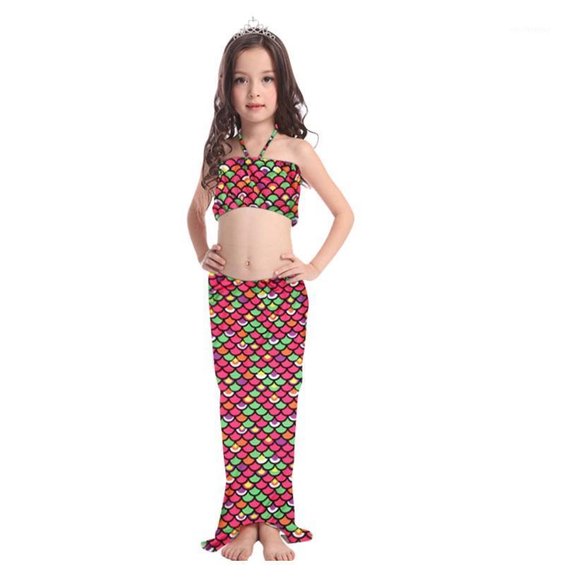 Women's Swimwear 3pcs Swimsuit For Girls Set Kids Fish Scales Print With Shorts And Tail Split Bikini Beachwear Cute Bathing Children's-image-736380445