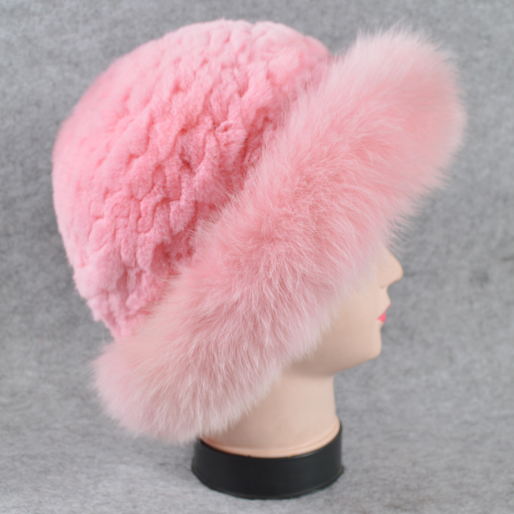 

New Luxury Knitted Real Genuine Fur Hats Women Beanies Solid Rex Rabbit Fur Caps Winter Lady Party Fashion Fur Hat Skulliesg, Dark grey