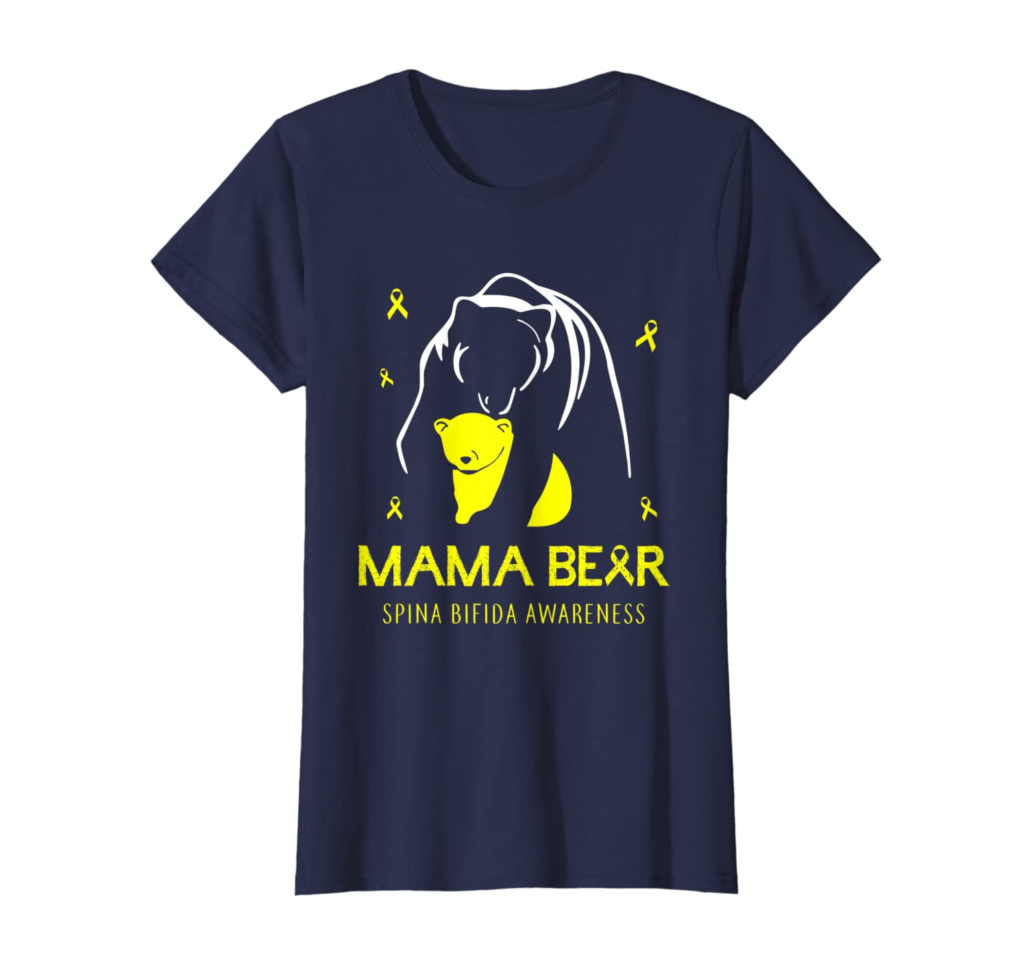 

womens mama bear yellow ribbon family spina bifida awareness t-shirt, White;black