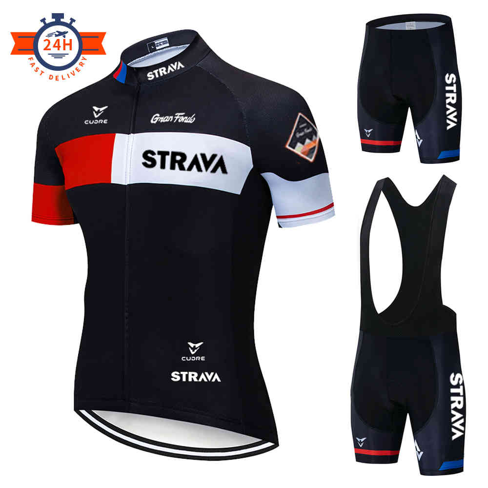 

Red Strava Pro Bicycle Team Short Sleeve Maillot Ciclismo Men's Jersey Summer Breathable Cycling Clothing Sets, White;black