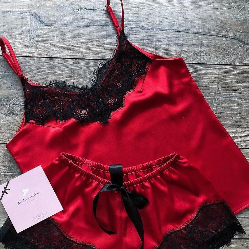 

pyjamas sleep wear pajamas satin womens sleepwears silk bow nightdress lingerie underwear sleepwear, Black;red