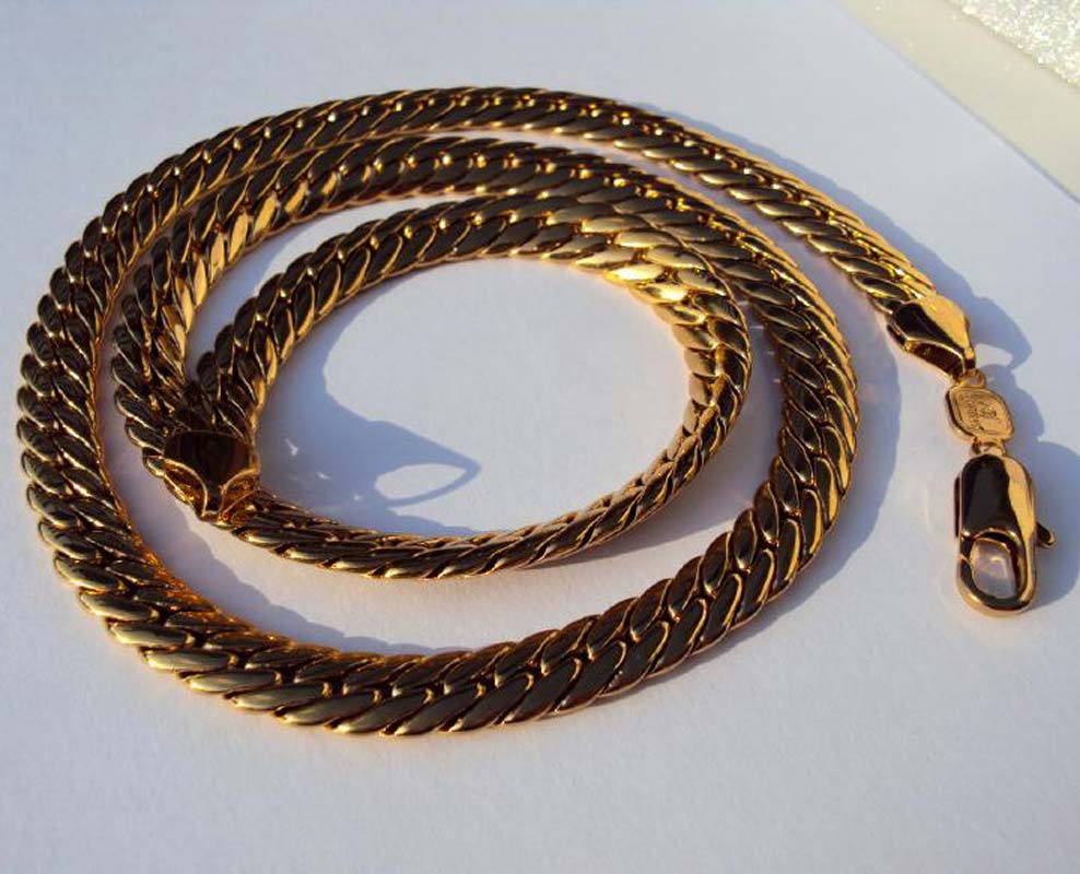 Gold Authentic 9k solid GF Men's Cuban Link Chain Necklace sz24" 10MM-image-683536342