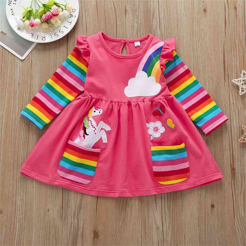 

Autumn Winter Arrivals Dress Long Sleeve O Neck Embroidery Cute Sweet Girls Baby Vestidos 9M-5T 210629, Pink