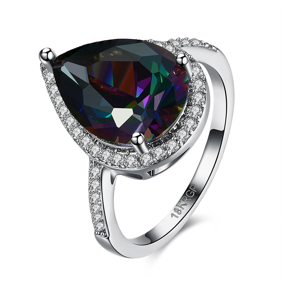 

Europe and America With Side Stones Lady Plated Ring Drop Shape Colors Zircon Setting LKN18KRGPR879-C Platinum Color, Silver