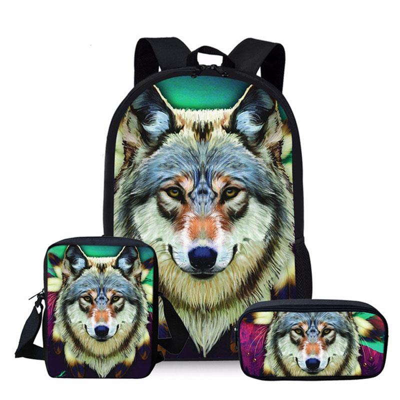 

School Bags Custom Wolf 3D Print Bag Set For Teenager Boys Girls Cool Children Kids Backpack Student Book Schoolbag Bookbags