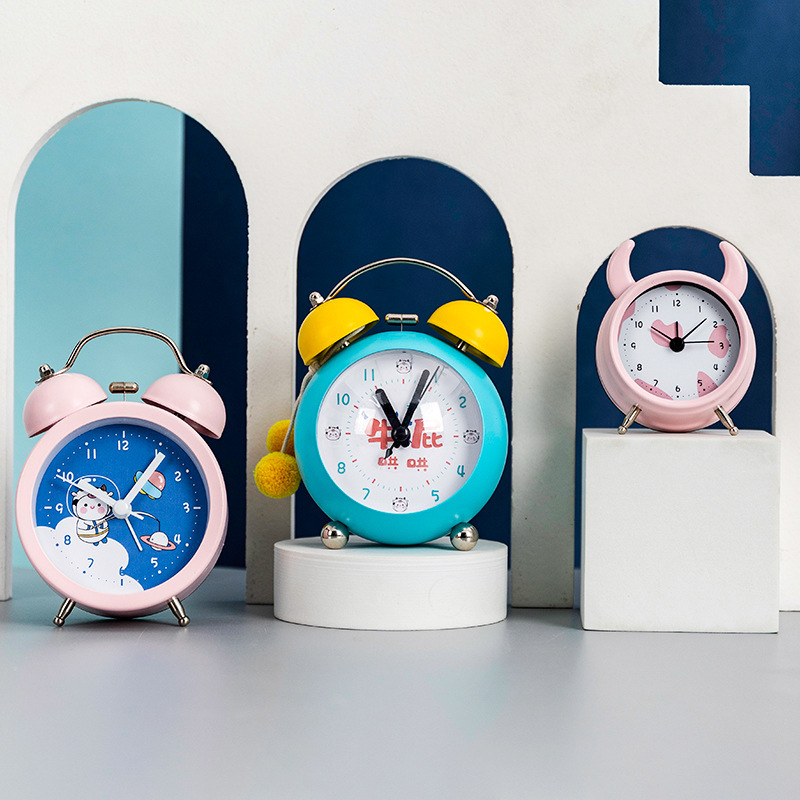 

cute cartoon students get up early battery bedroom pendulum multi size alarm clock with night light