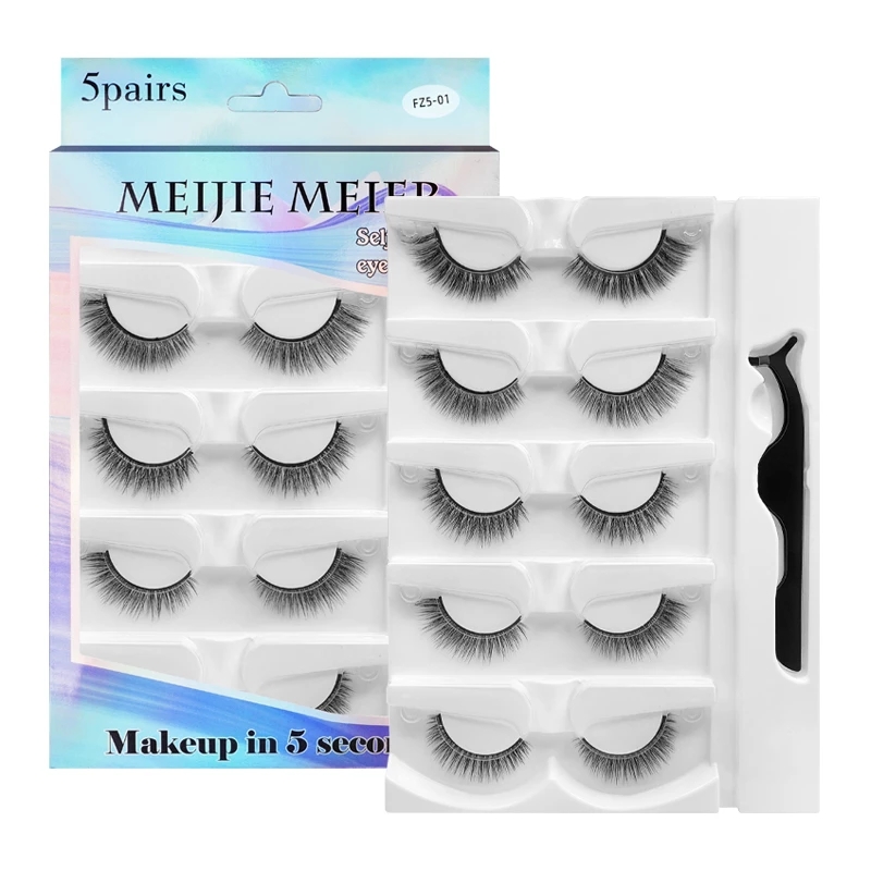 

Wholesale Natural long 5 Pairs Self-adhesive Eyelashes Reusable False Eyelash Without Glue Lashes Extension For Makeup