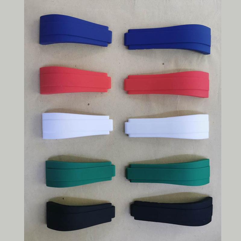 

Watch Bands 20mm Black Green Blue White Red Curved End Silicone Rubber Watchband For Water Ghosts Sports Waterproof Strap Bracelet