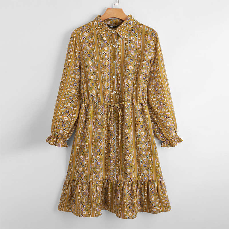 

Dresses Wind Casual mid long button embroidered Lapel fashion in autumn and winter, Black;gray