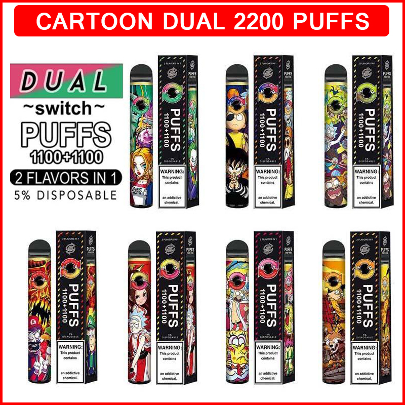 

Cartoon Disposable Device Dual Flavs E Cigarette Vape Pen Stick 2200 Puffs Switch 2in1 7ml Pods Cartridges Vaporizers Vapes Ecigarette