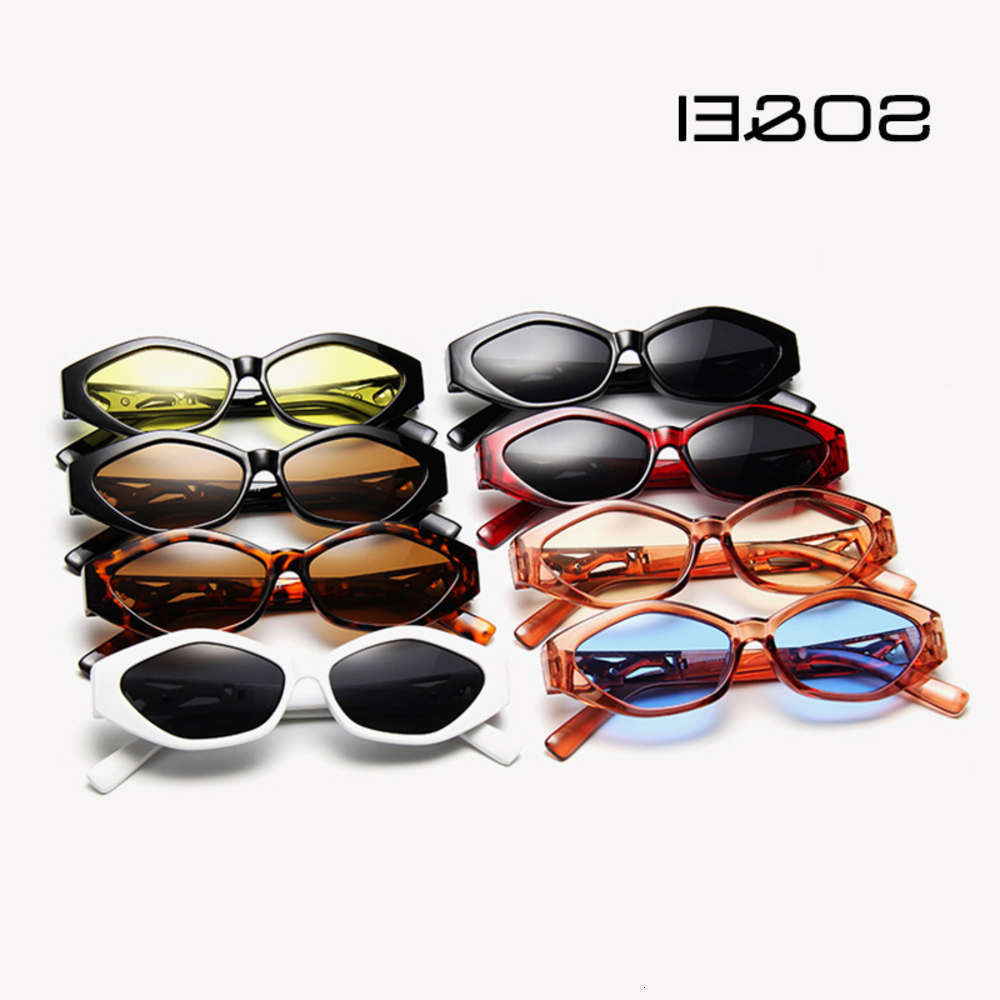 

sunglasses Fashionable sun frames Sunglasses SO&EI Retro Small Frame Polygon Women Cat Eyes Brand Designer Fashion Cheetah Decoration Ladies, Black