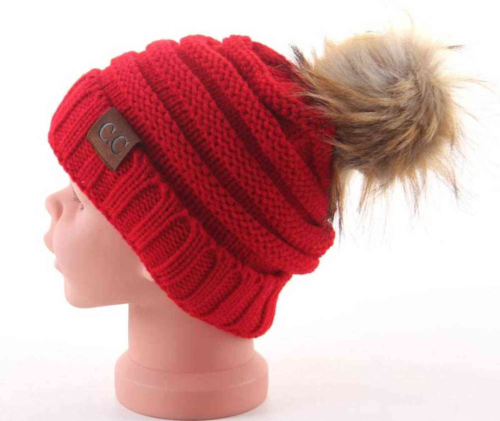 Baby Beons Kids Girl and Boy Winter chauffage tricot tricot Ball Ball Ball Cap élastique Chapeau d'hiver pour fille Red Hat Y21111