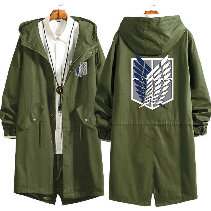 

Attack on Titan Eren Levi Wind Trench Long Hoodie Jacket Shingeki No Kyojin Sasha Braus Ymir Armin Cosplay Wings of Liberty Y0903