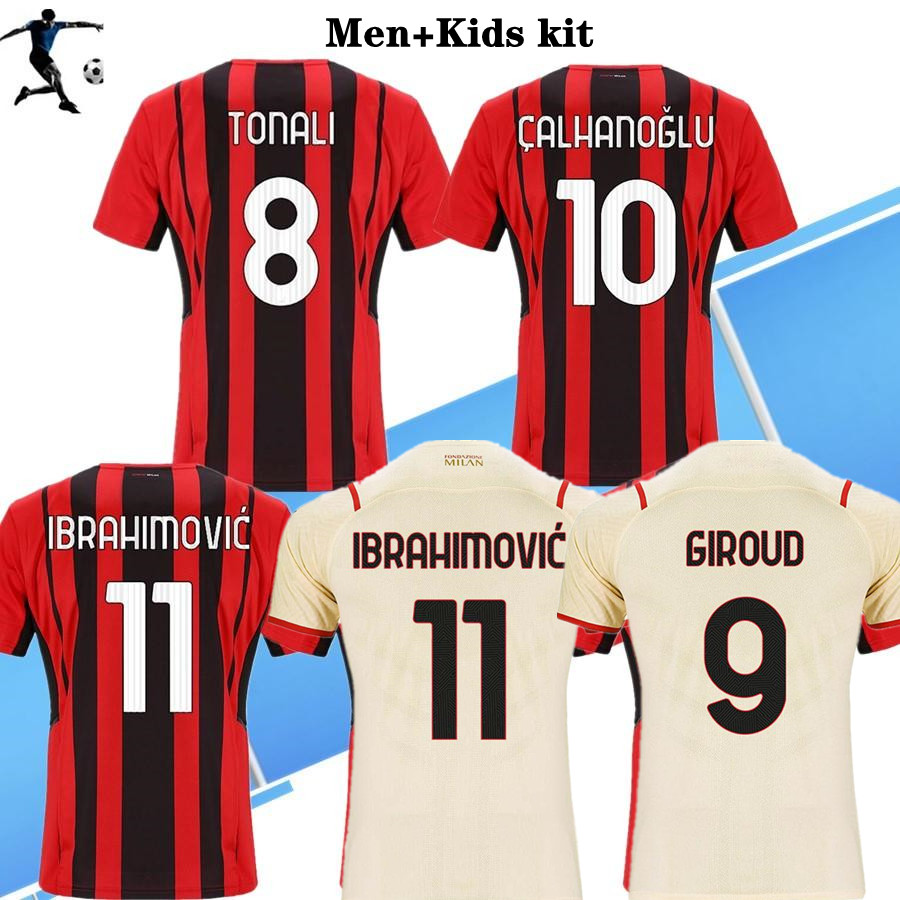 

21 22 A @ C soccer jerseys IBRAHIMOVIC PAQUETA BENNACER ROMAGNOLI 2021 2022 mi football shirt THEO REBIC maillot men kids kit away third, 21/22 home