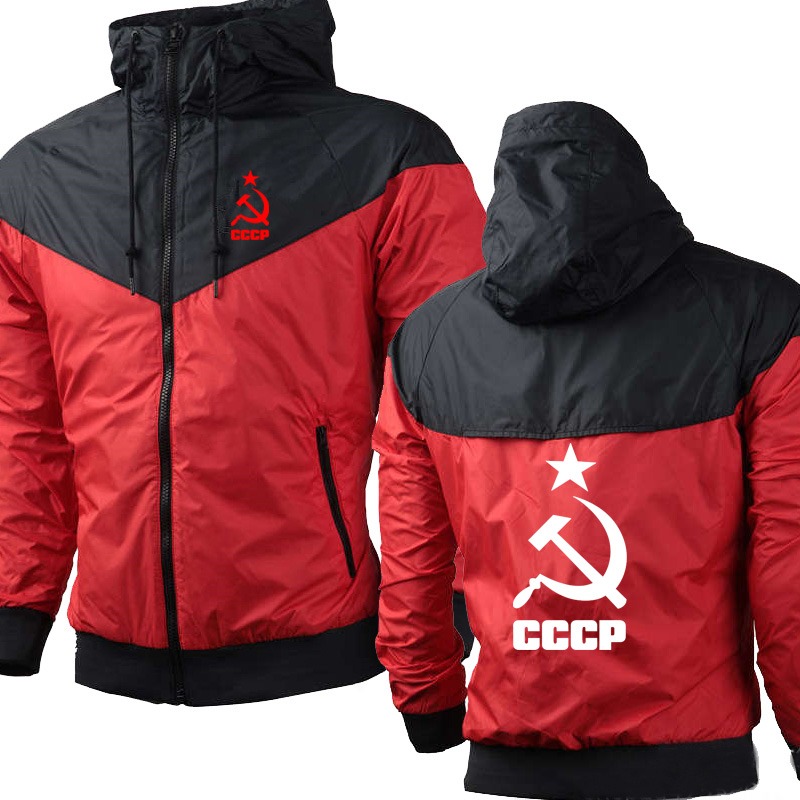 

Spring Autumn Jacket Unique CCCP Russian USSR Soviet Union Print Cottons high quality Hooded Mens Hoodies Jacket coat, Red