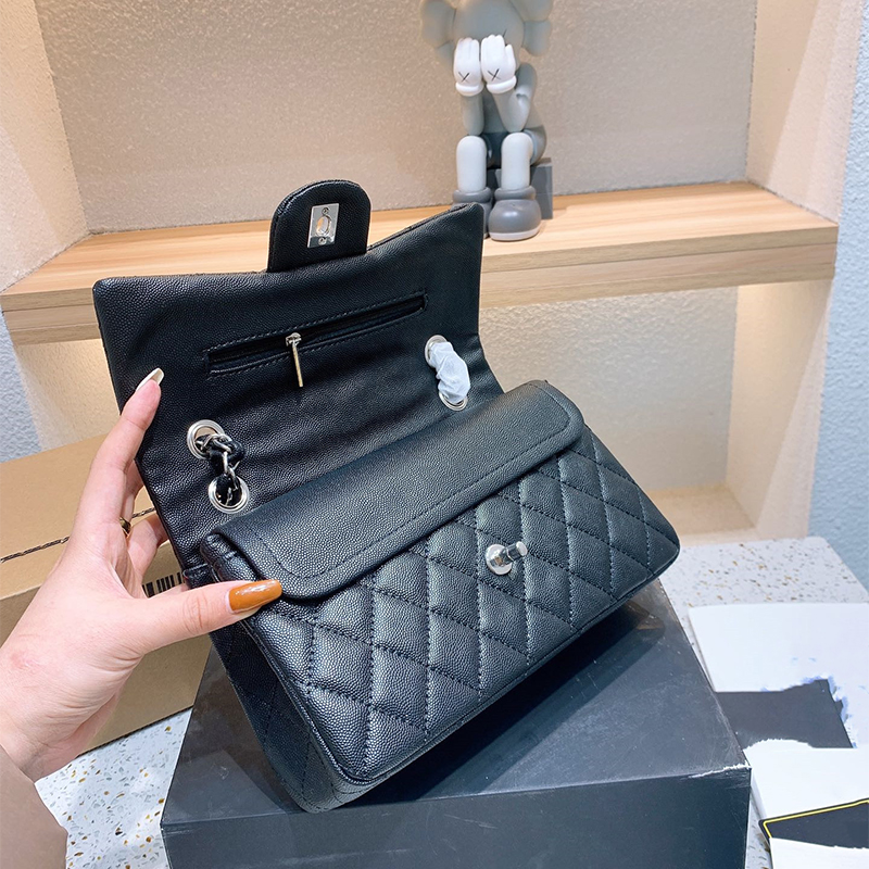 

5A+ French Double Flap Chain Shoulder Bags Leather Outdoor Sacoche Street Designer Crossbody Bag Luxury Classic Vintage Large Capacity 26cm Totes Wallet Handbag, Black