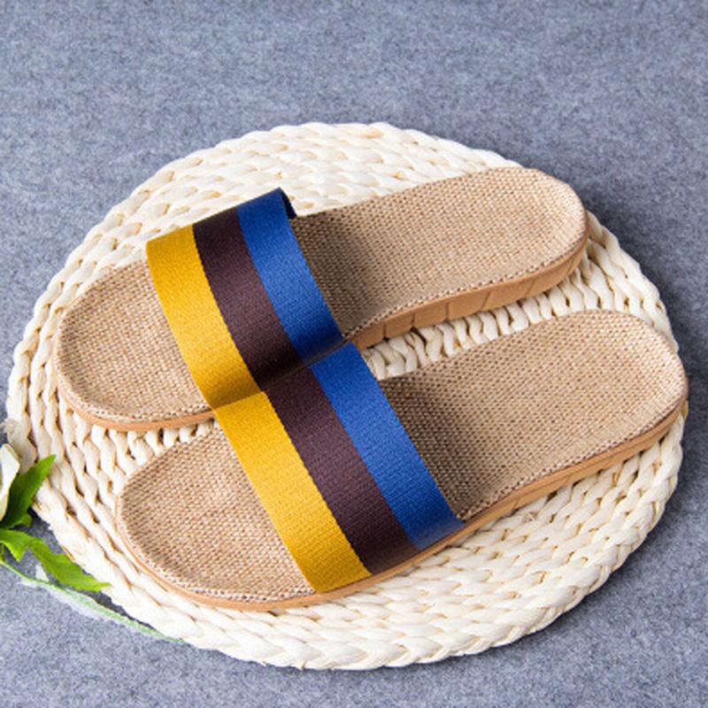 

Slippers Women Men Anti-slip Linen Home Indoor Summer Open Toe Flats Shoes, Green